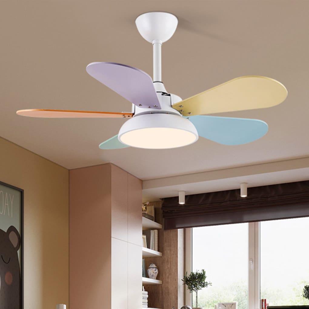 Colorful Nordic Cartoon Kids Ceiling Fan with Lights for Playrooms