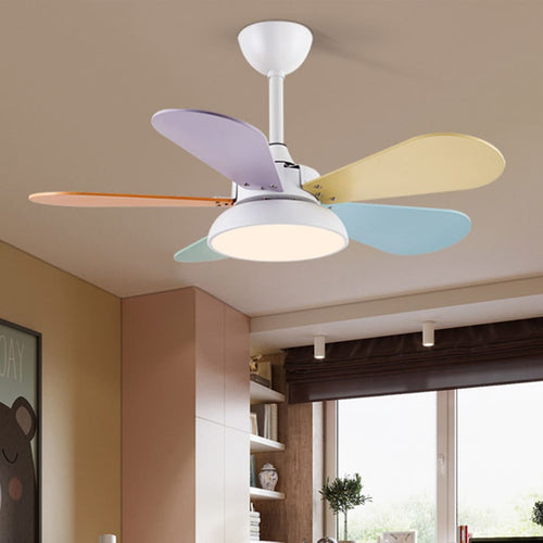 Colorful Nordic Cartoon Kids Ceiling Fan with Lights for Playrooms