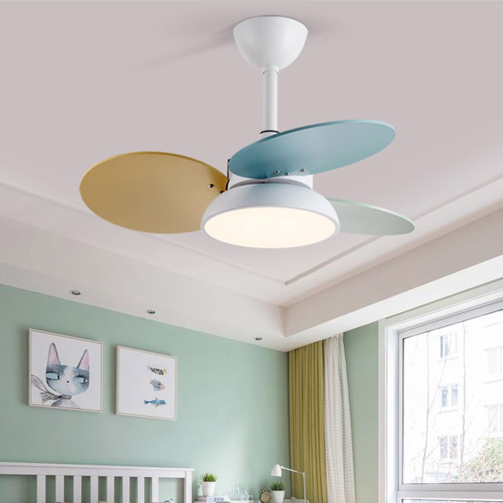Colorful Nordic Cartoon Kids Ceiling Fan with Lights for Playrooms