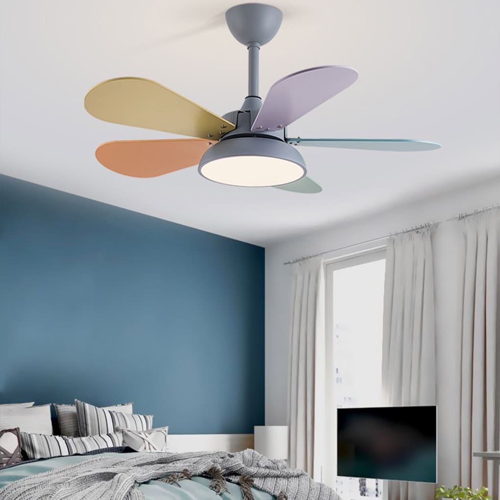 Colorful Nordic Cartoon Kids Ceiling Fan with Lights for Playrooms