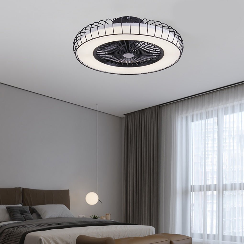 Nordic Bladeless Ceiling Fan Lamp with Stepless Dimming - White Design
