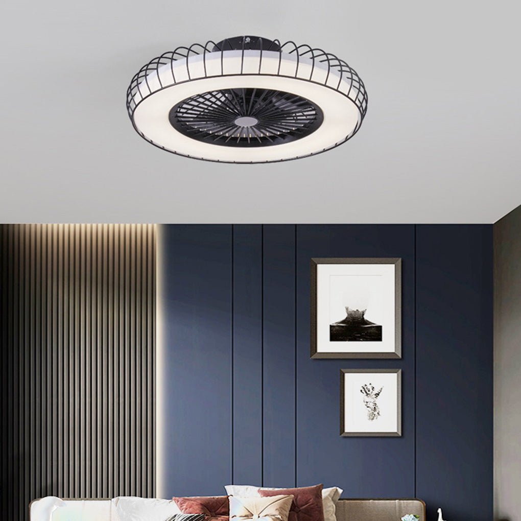 Nordic Bladeless Ceiling Fan Lamp with Stepless Dimming - White Design