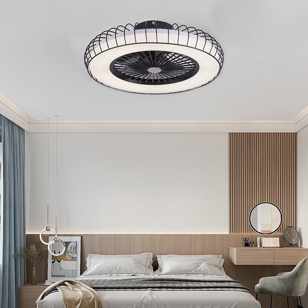 Nordic Bladeless Ceiling Fan Lamp with Stepless Dimming - White Design