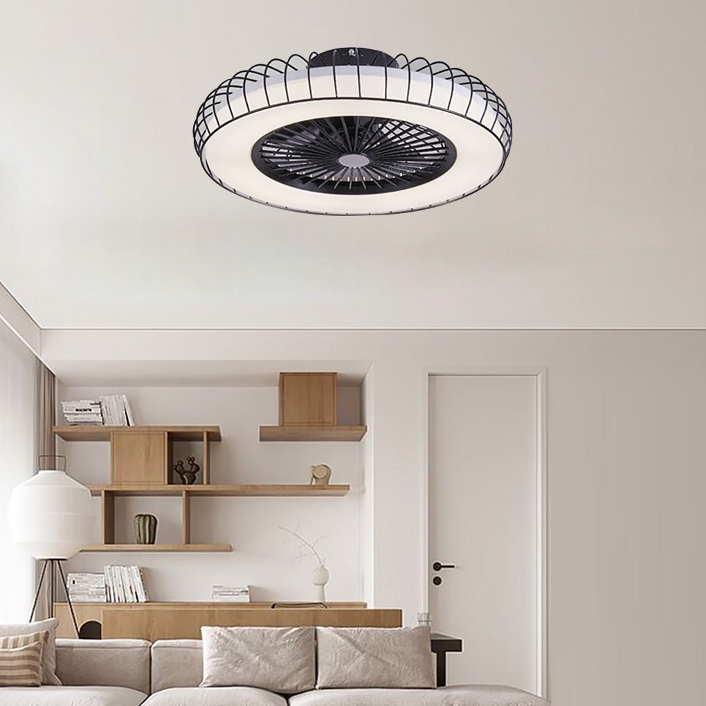 Nordic Bladeless Ceiling Fan Lamp with Stepless Dimming - White Design