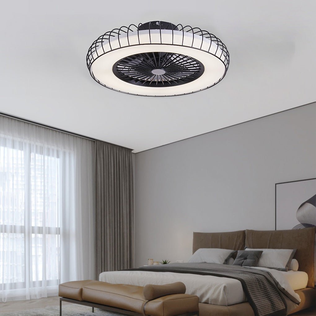 Nordic Bladeless Ceiling Fan Lamp with Stepless Dimming - White Design