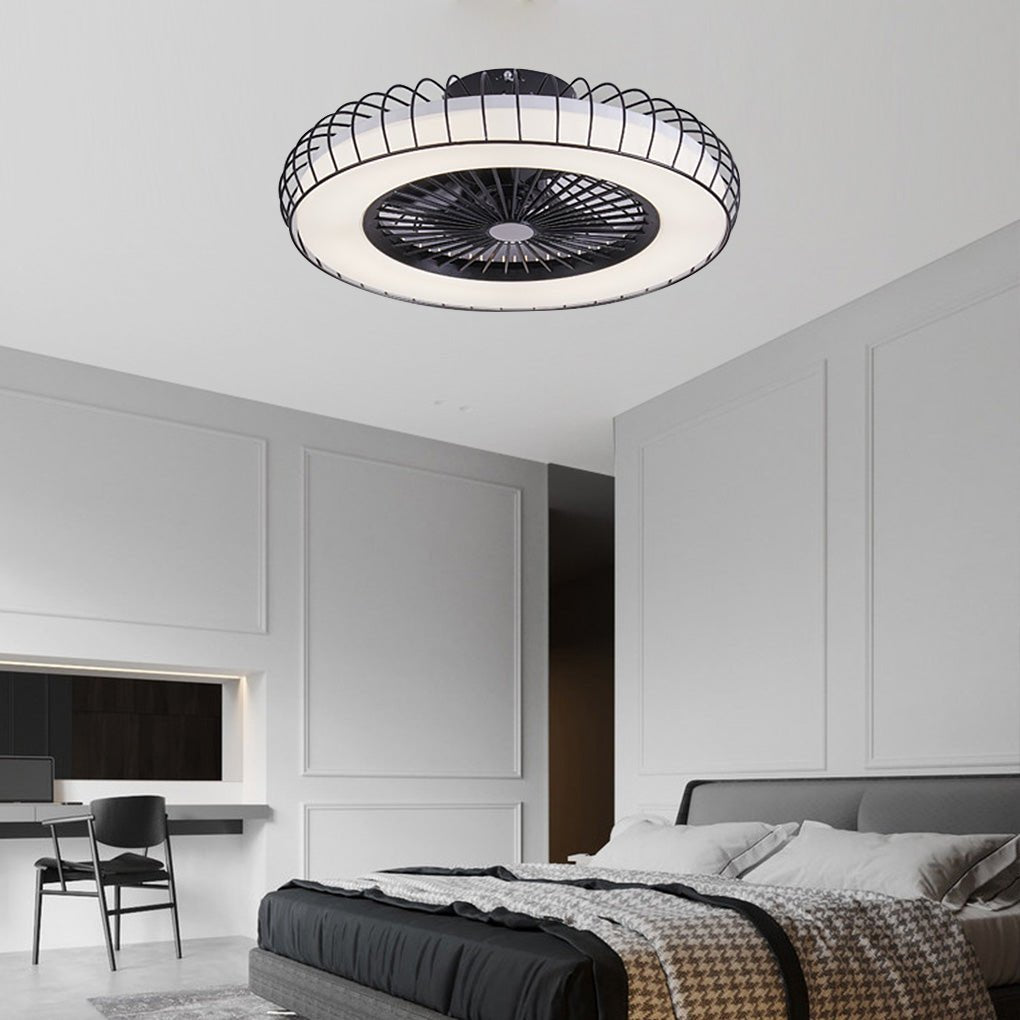 Nordic Bladeless Ceiling Fan Lamp with Stepless Dimming - White Design