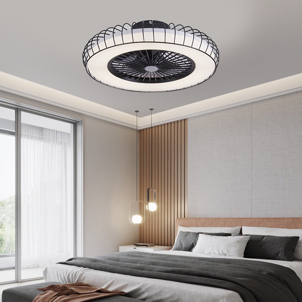 Nordic Bladeless Ceiling Fan Lamp with Stepless Dimming - White Design