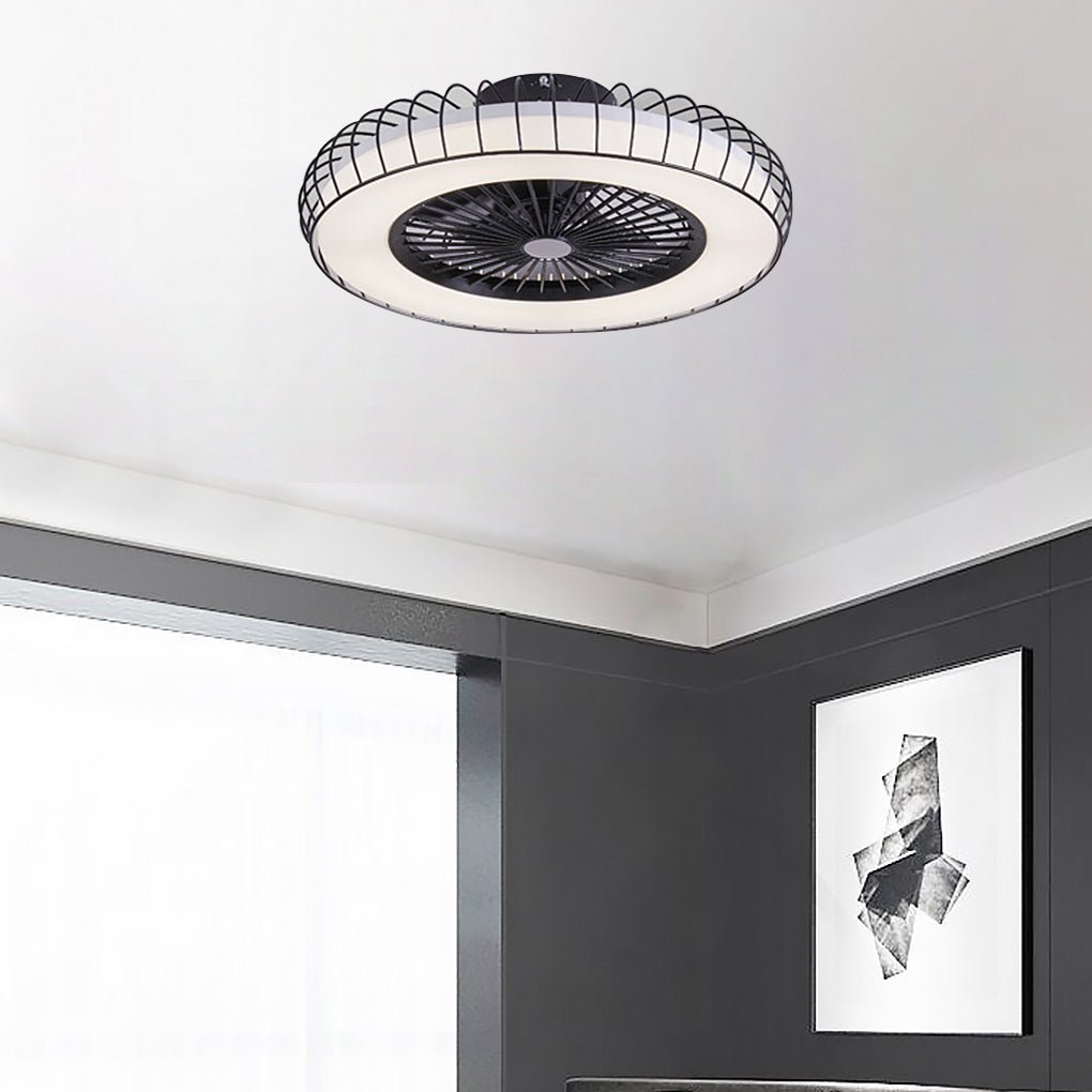 Nordic Bladeless Ceiling Fan Lamp with Stepless Dimming - White Design