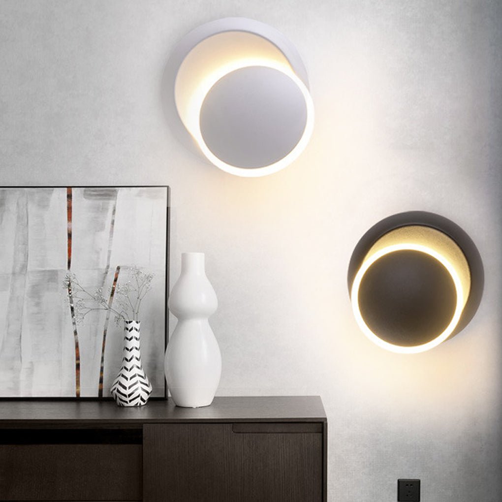 Nordic Minimalist Rotatable LED Round Wall Light in White for Living Rooms