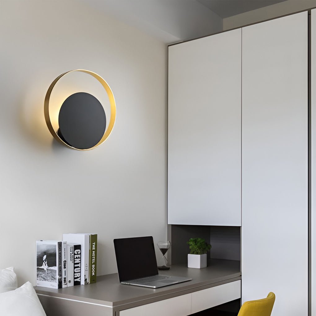 Nordic Minimalist Round LED Wall Sconce in Black for Bedroom Decor