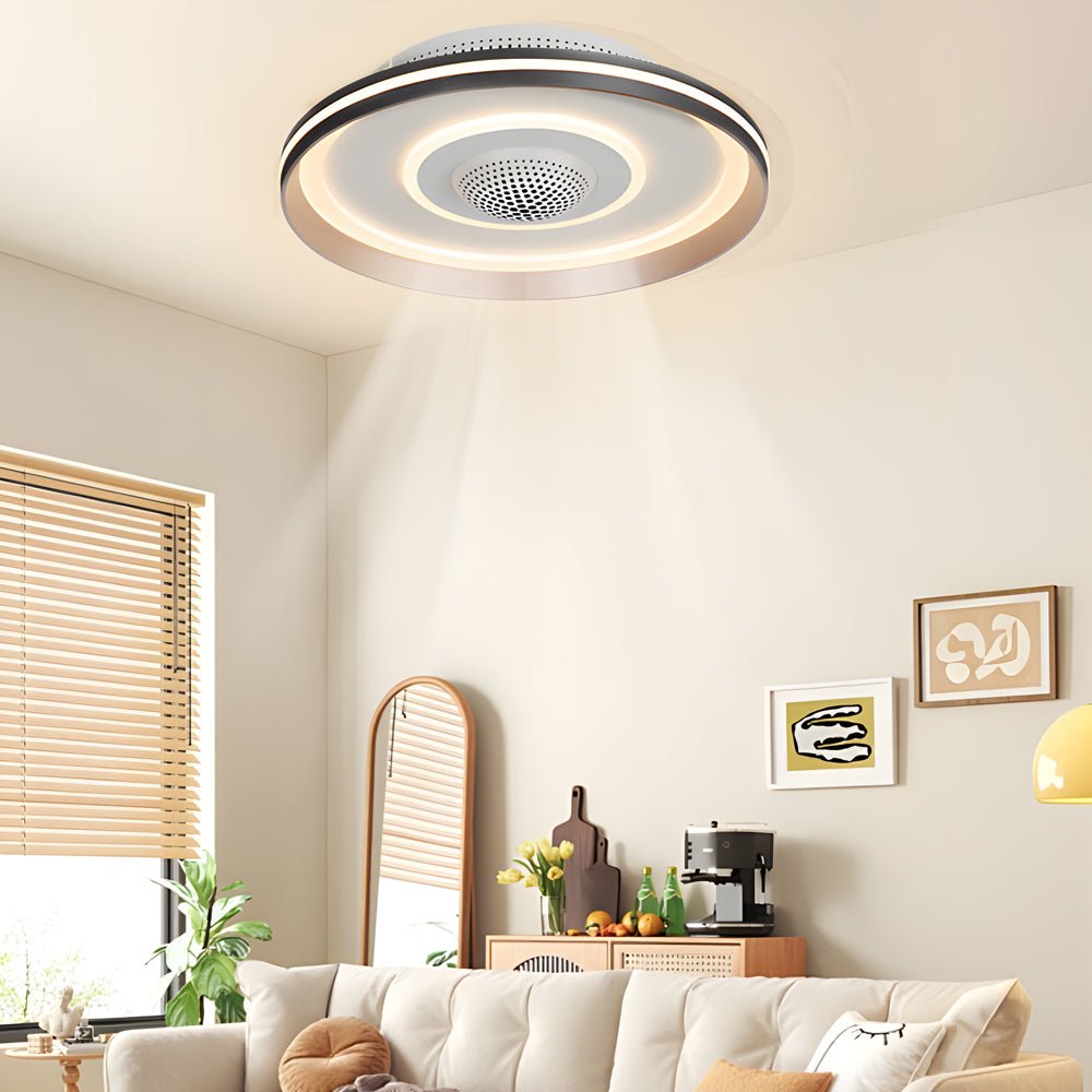 Modern Bladeless Round LED Ceiling Fan with Stylish Light Fixture, White