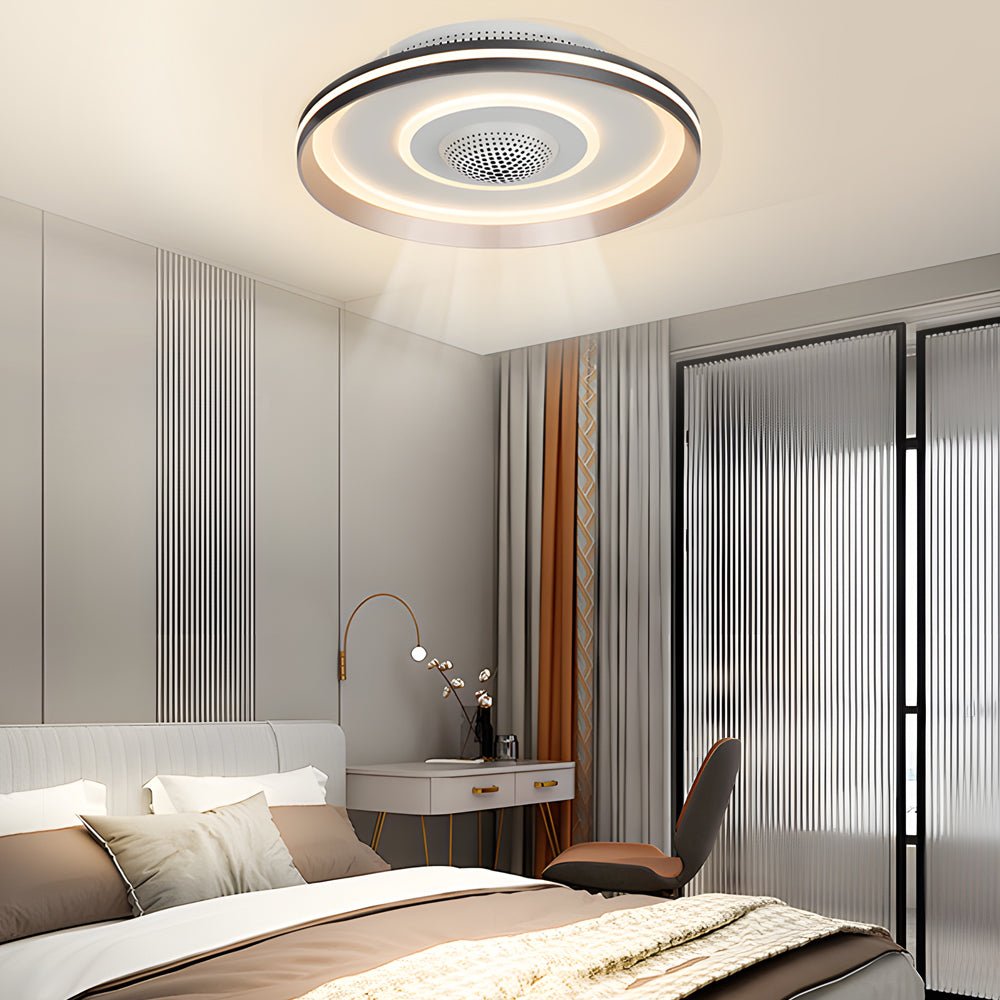 Modern Bladeless Round LED Ceiling Fan with Stylish Light Fixture, White