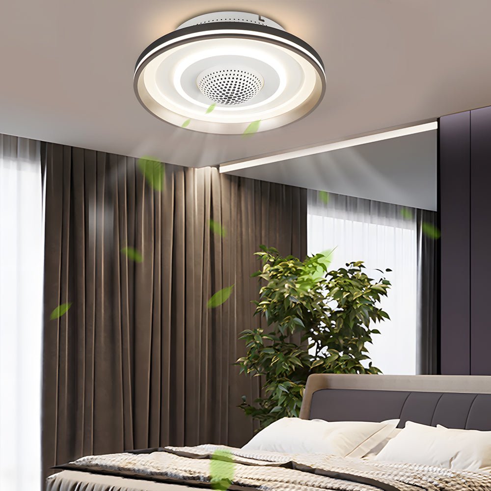 Modern Bladeless Round LED Ceiling Fan with Stylish Light Fixture, White