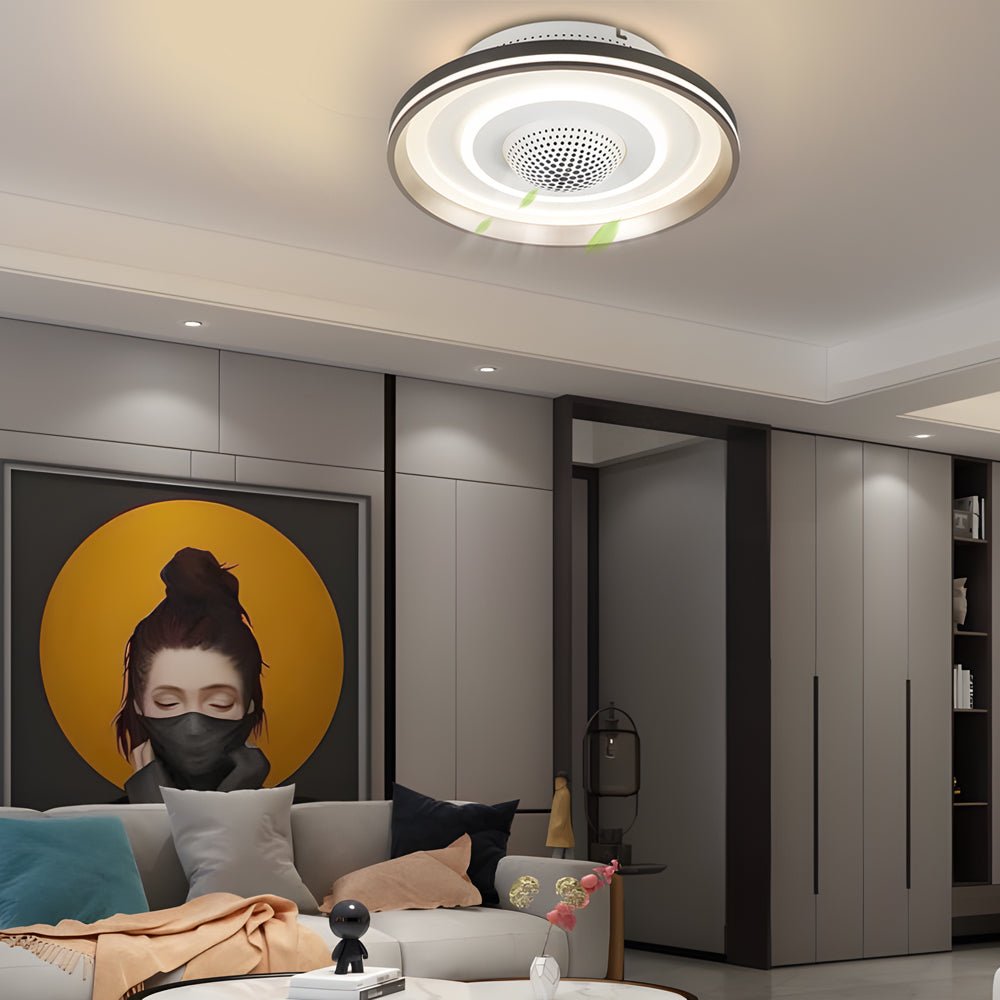 Modern Bladeless Round LED Ceiling Fan with Stylish Light Fixture, White