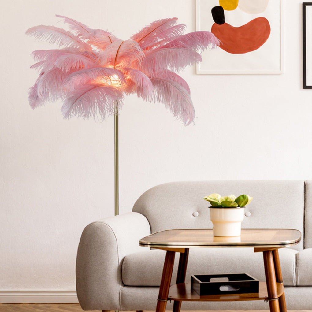 Elegant 30-Inch White Ostrich Feather Floor Lamp for Living Room Decor