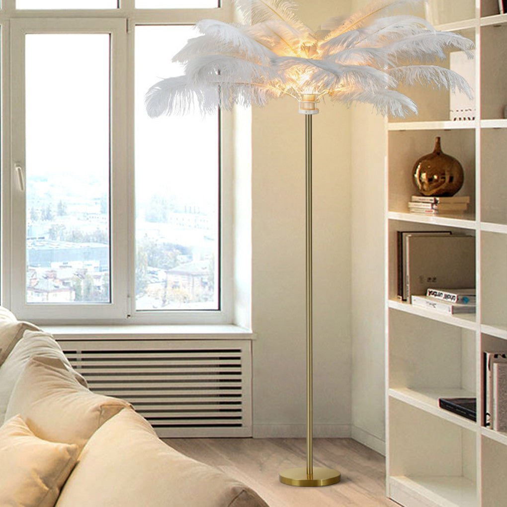 Elegant 30-Inch White Ostrich Feather Floor Lamp for Living Room Decor