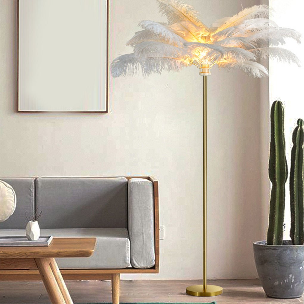 Elegant 30-Inch White Ostrich Feather Floor Lamp for Living Room Decor