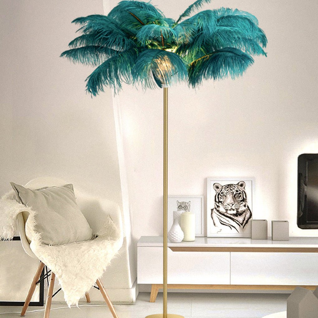 Elegant 30-Inch White Ostrich Feather Floor Lamp for Living Room Decor