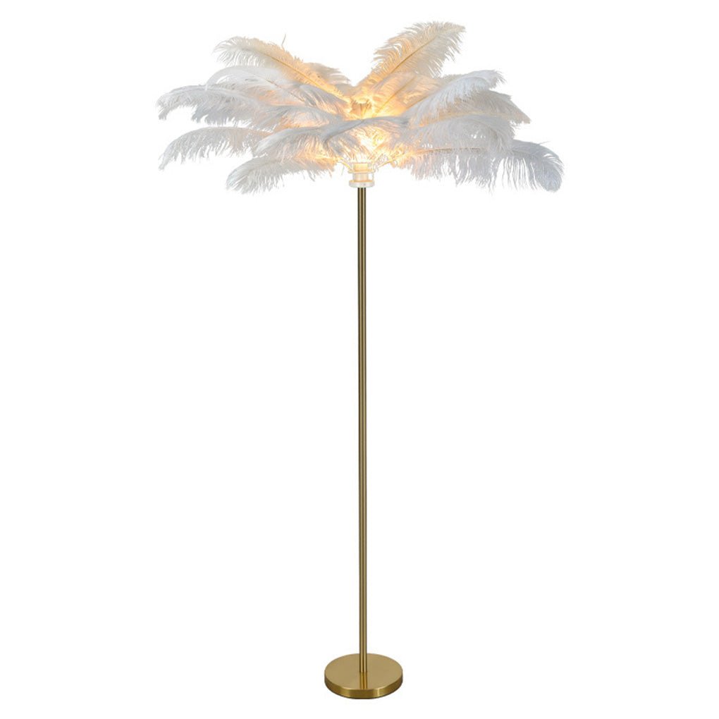 Elegant 30-Inch White Ostrich Feather Floor Lamp for Living Room Decor