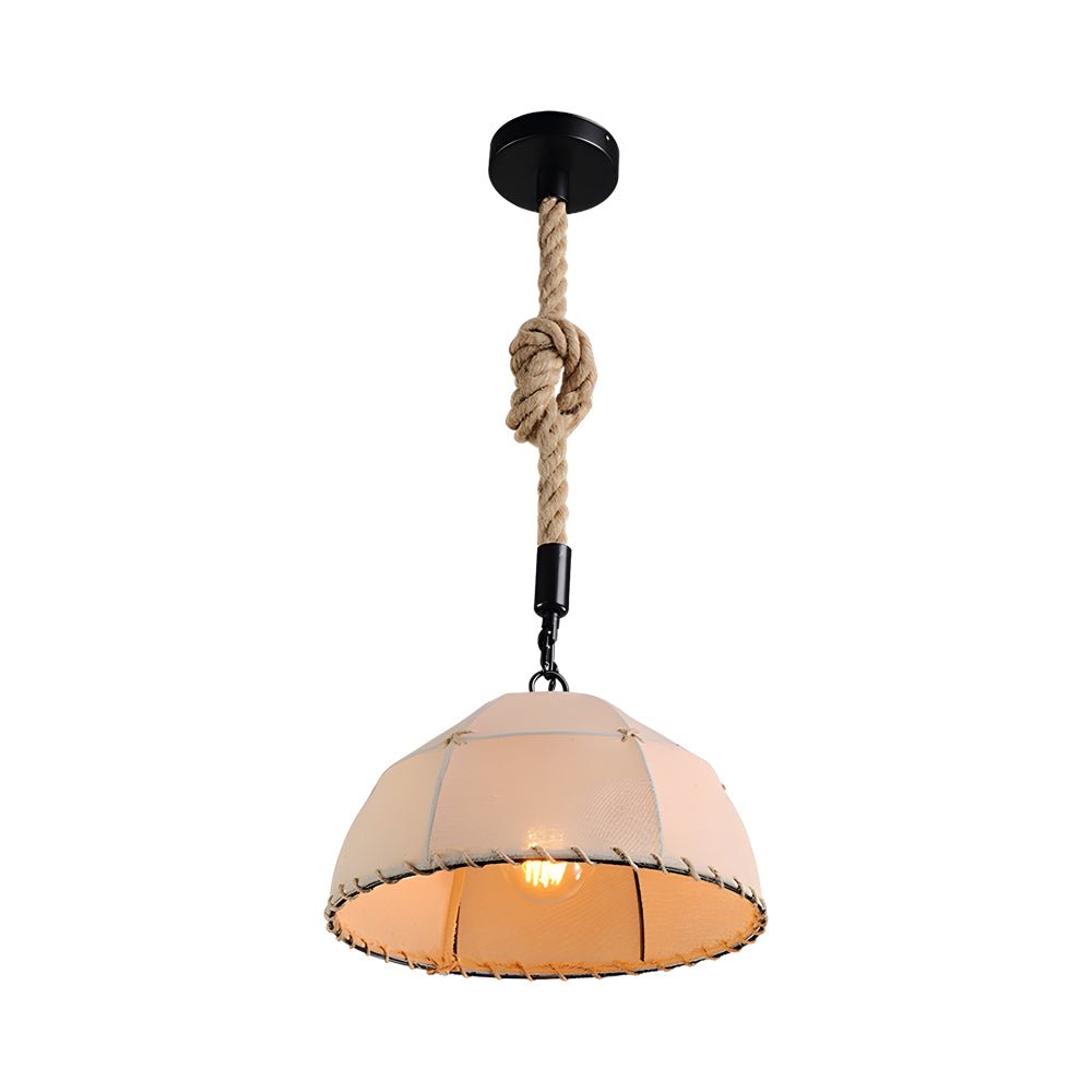 Warm Beige Linen LED Chandelier with Hemp Rope for Rustic Living Room