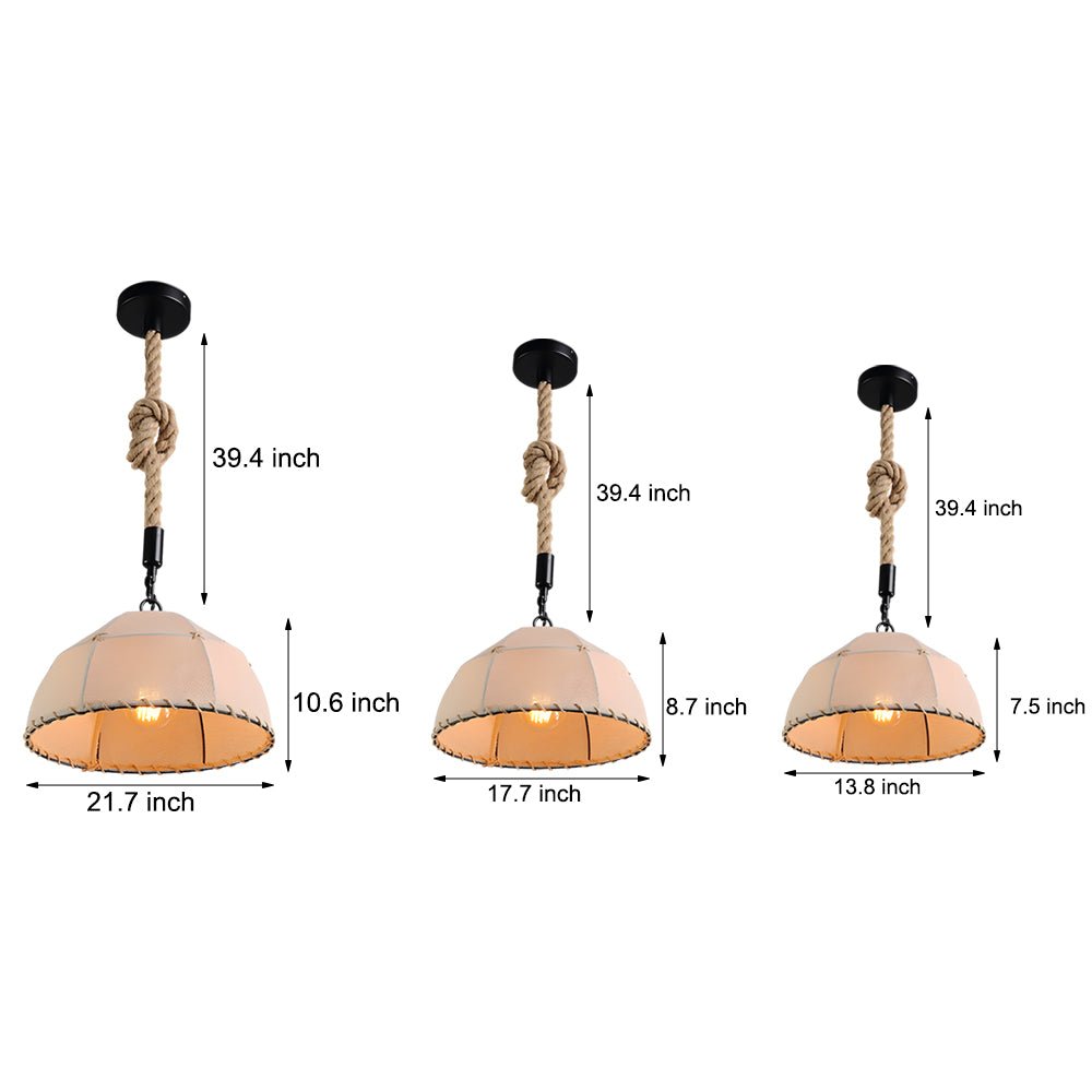 Vintage Linen Lampshade LED Chandelier with Hemp Rope for Living Room