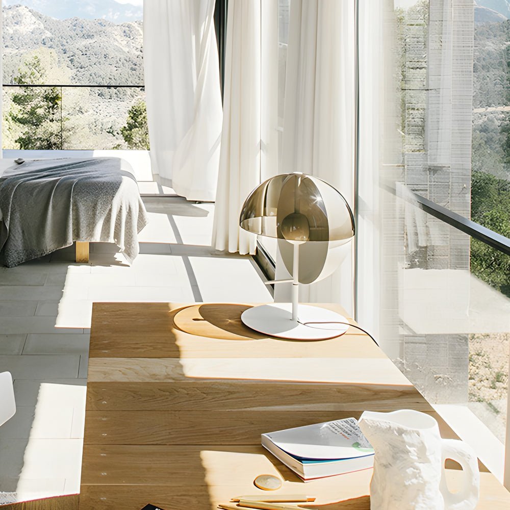 Amber Glass LED Table Lamp with Two Half-Spheres for Modern Living Room
