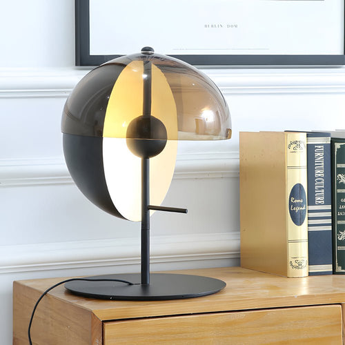 Amber Glass LED Table Lamp with Two Half-Spheres for Modern Living Room