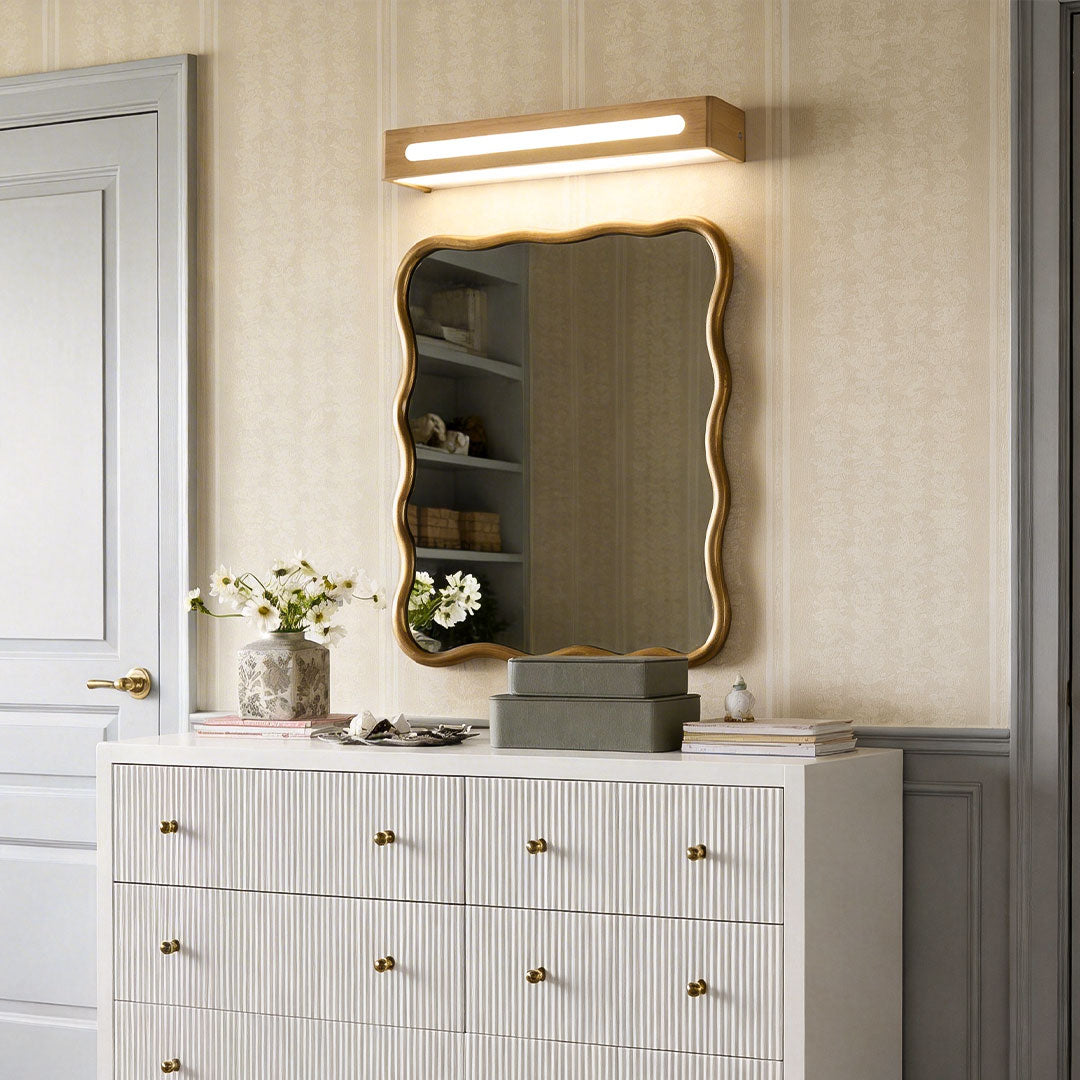 Waterproof LED Rectangular Wood Wall Sconce Mirror Light for Bathroom