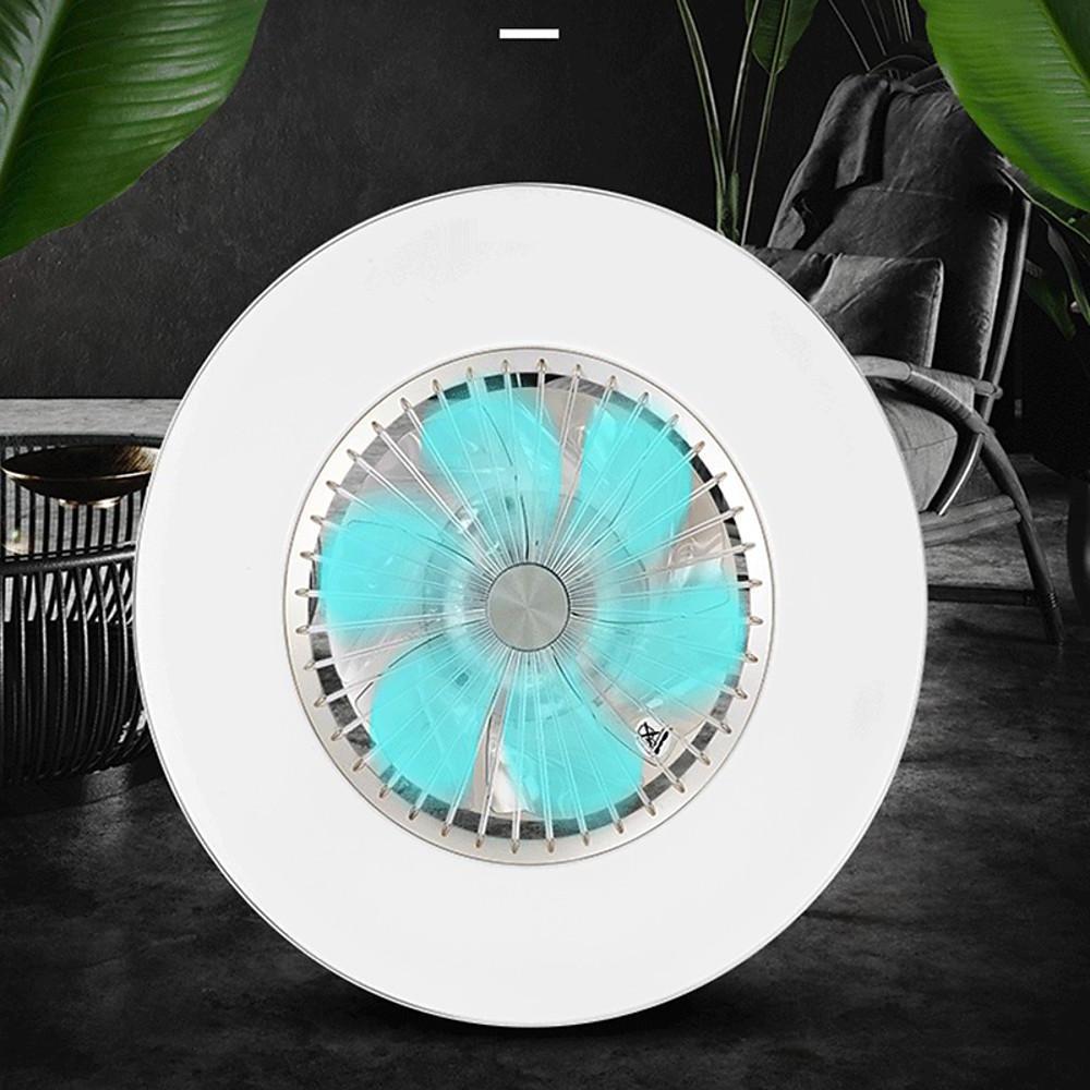 Modern White Circular LED Dimmable Bladeless Ceiling Fan with Light Remote for Living Room