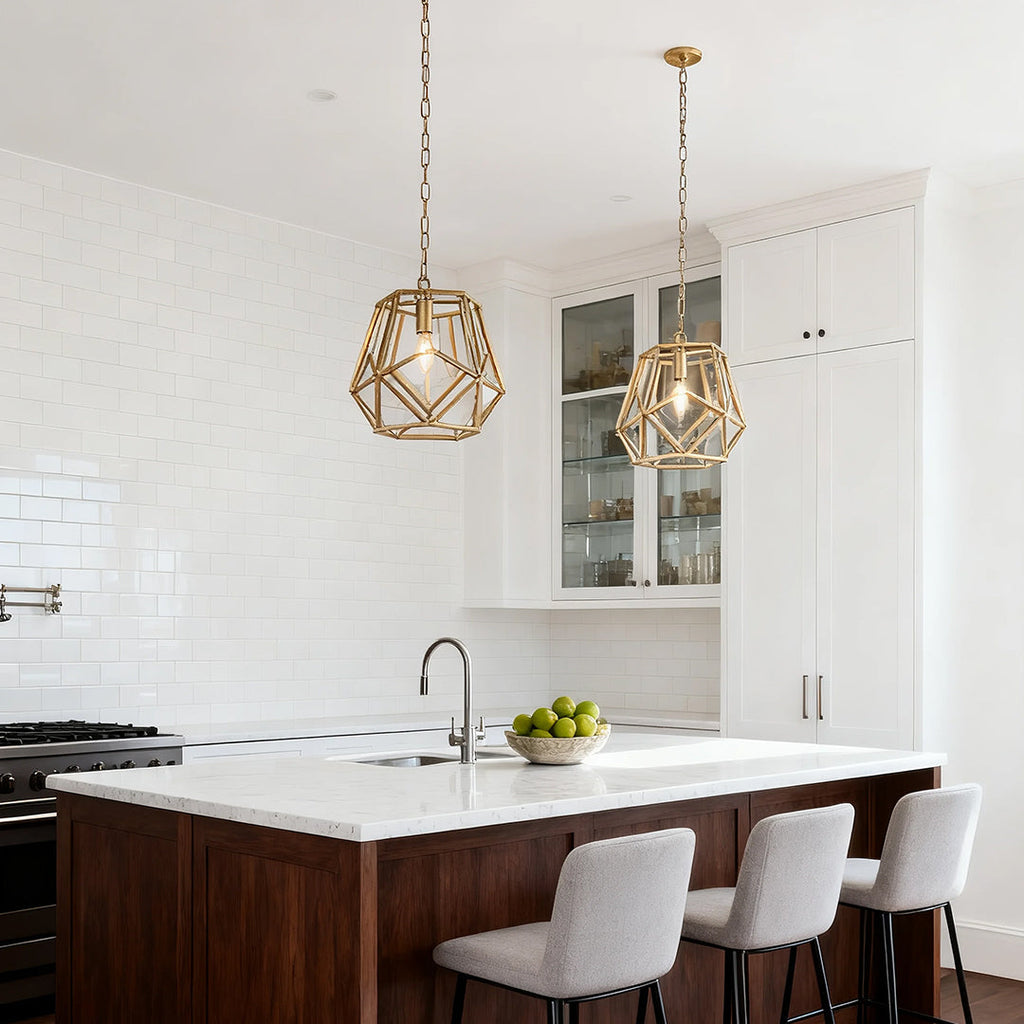 Modern Gold Geometric Hanging Pendant Light for Kitchen or Dining Room