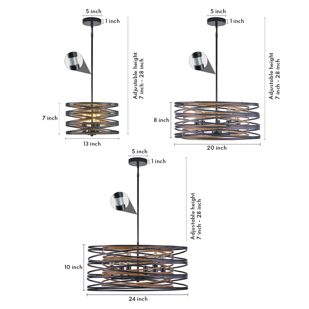 Industrial Black Iron Drum Pendant Light for Kitchen or Dining Room
