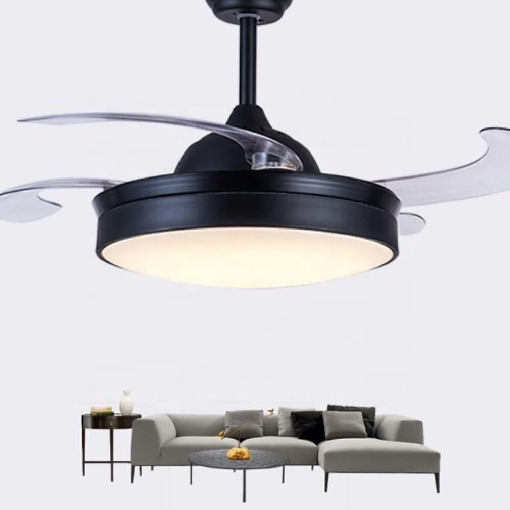 Nordic Style Retractable LED Ceiling Fan with Lights, 15/19-Inch, White