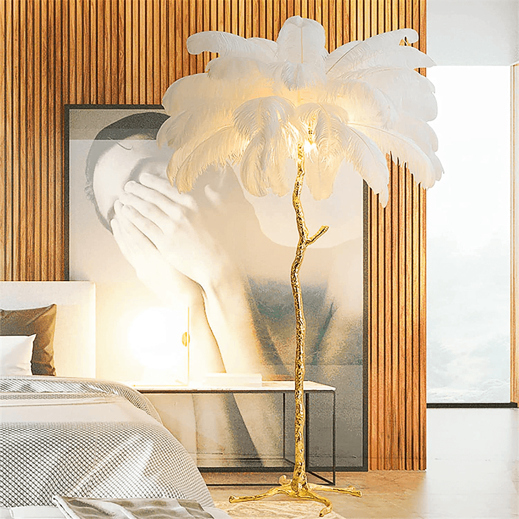 Luxurious White Ostrich Feather Floor Lamp for Living Room Bedroom Deco