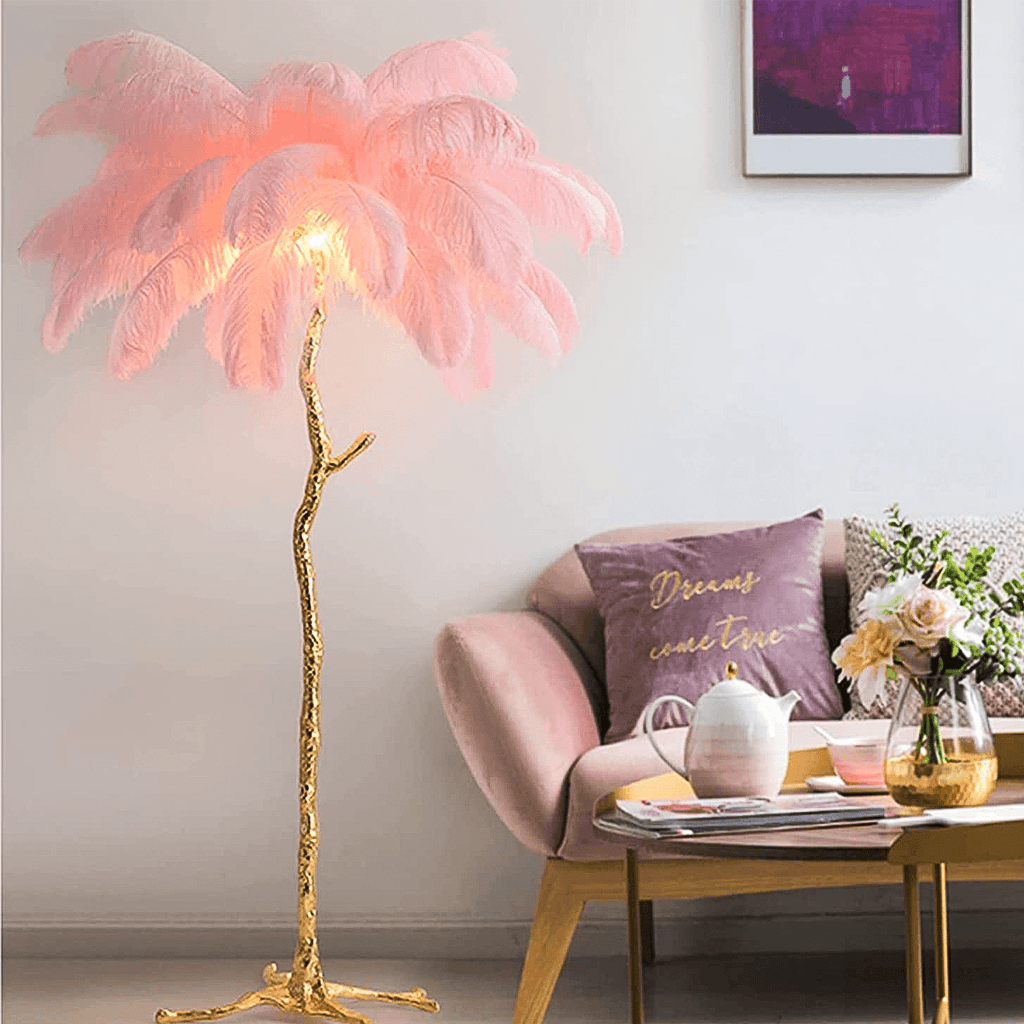 Luxurious White Ostrich Feather Floor Lamp for Living Room Bedroom Deco