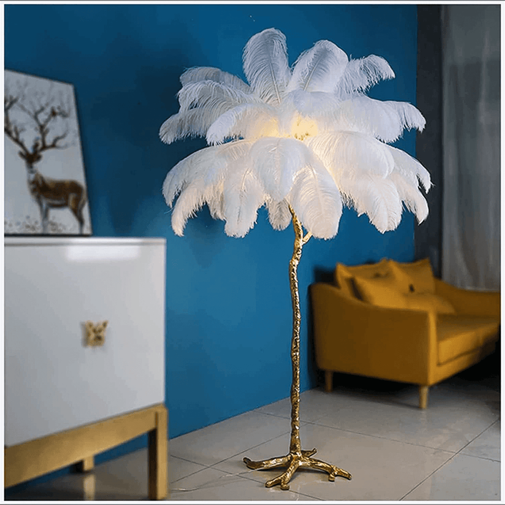 Luxurious White Ostrich Feather Floor Lamp for Living Room Bedroom Deco