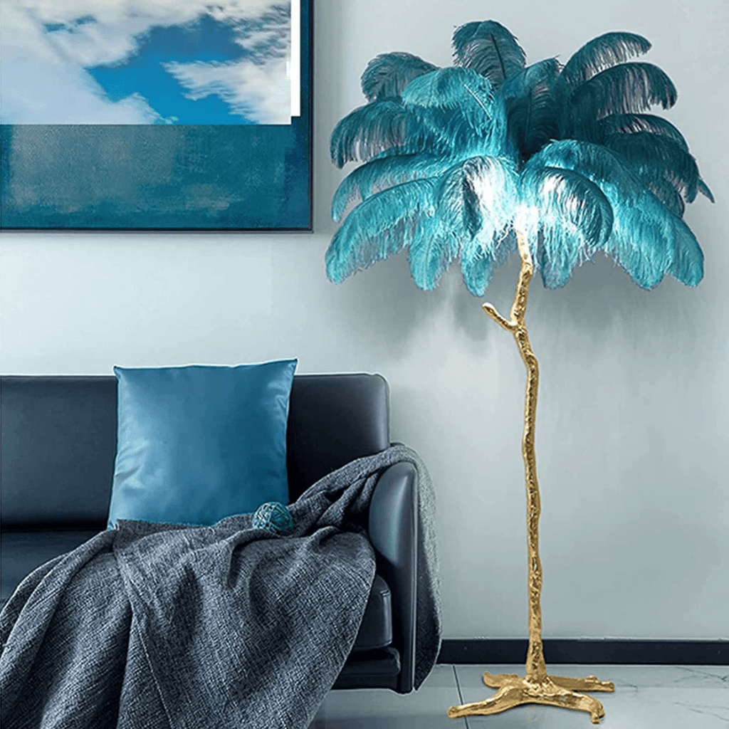 Luxurious White Ostrich Feather Floor Lamp for Living Room Bedroom Deco