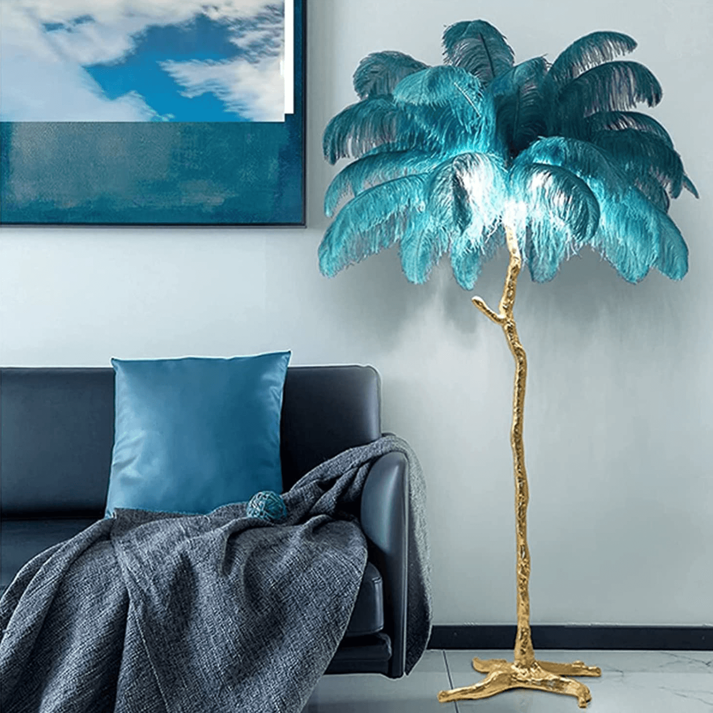 Luxurious White Ostrich Feather Floor Lamp for Living Room Bedroom Deco