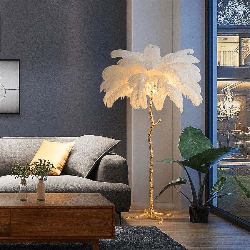 Luxurious White Ostrich Feather Floor Lamp for Living Room Bedroom Deco