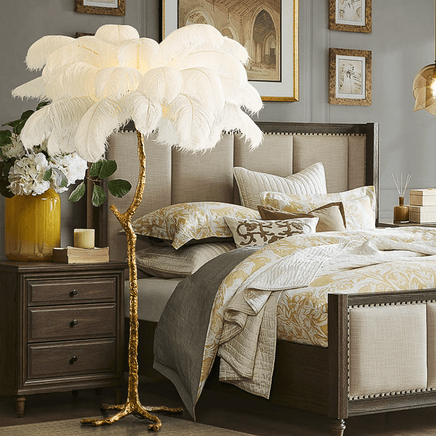 Luxurious White Ostrich Feather Floor Lamp for Living Room Bedroom Deco