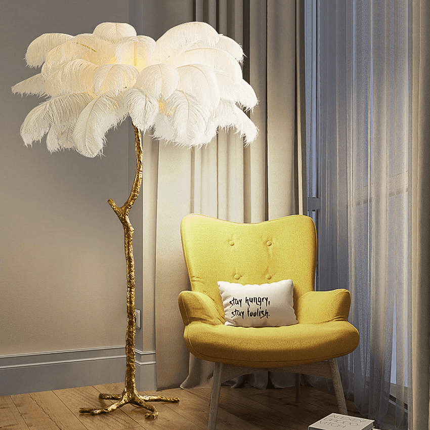 Luxurious White Ostrich Feather Floor Lamp for Living Room Bedroom Deco