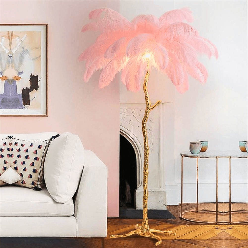 Luxurious White Ostrich Feather Floor Lamp for Living Room Bedroom Deco