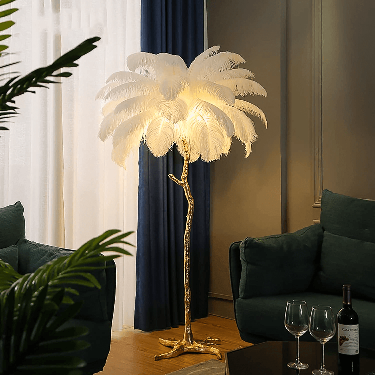 Luxurious White Ostrich Feather Floor Lamp for Living Room Bedroom Deco