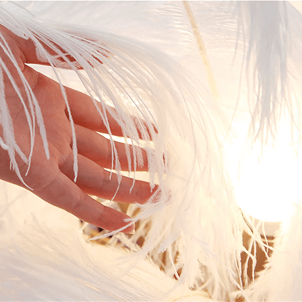 Luxurious White Ostrich Feather Floor Lamp for Living Room Bedroom Deco
