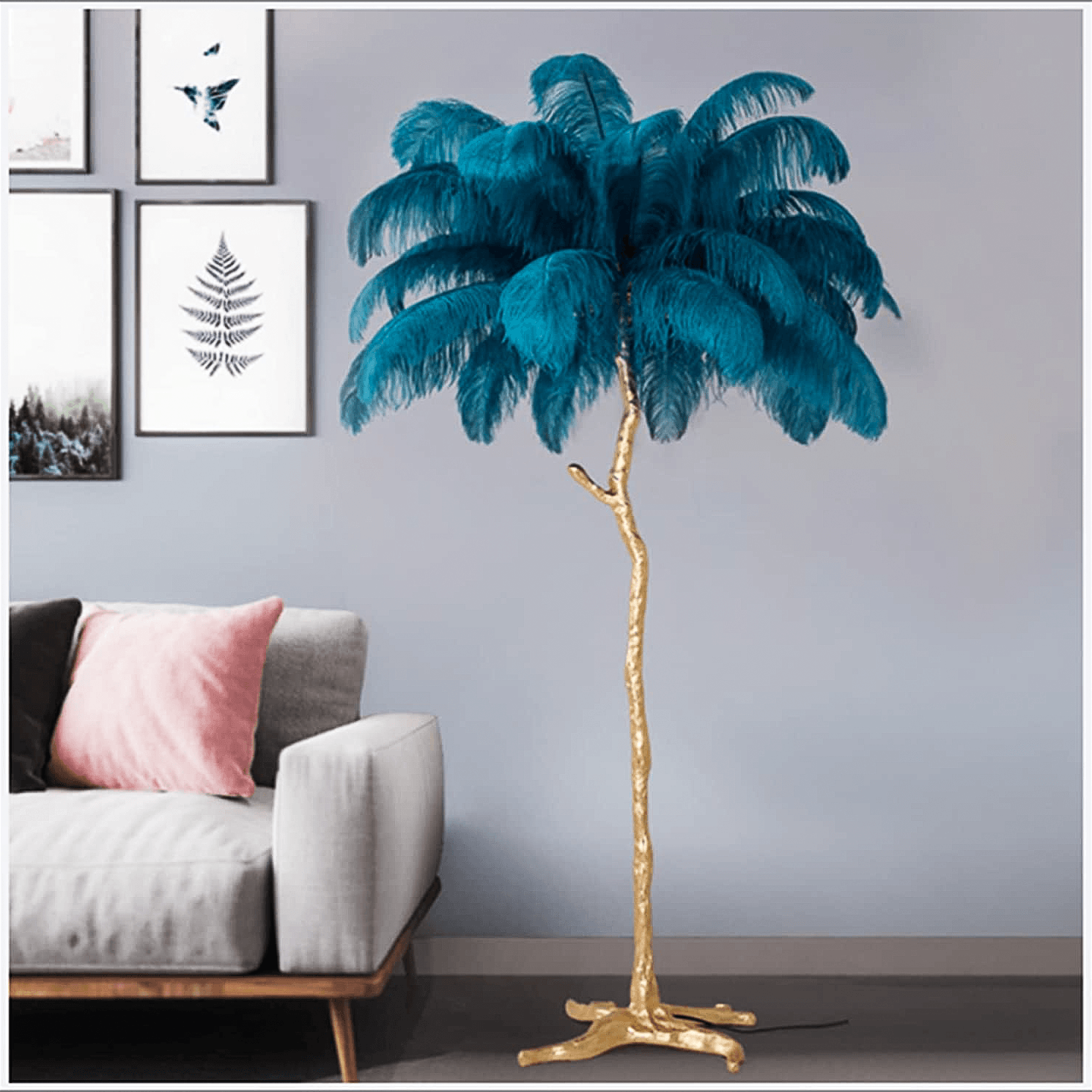 Luxurious White Ostrich Feather Floor Lamp for Living Room Bedroom Deco