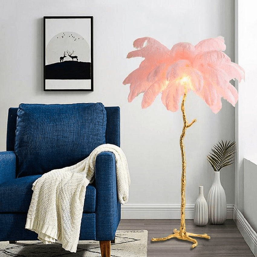 Luxurious White Ostrich Feather Floor Lamp for Living Room Bedroom Deco