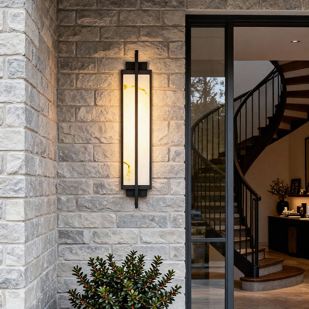 Modern Black Alabaster Outdoor Wall Sconce Linear Light for Patio Decor