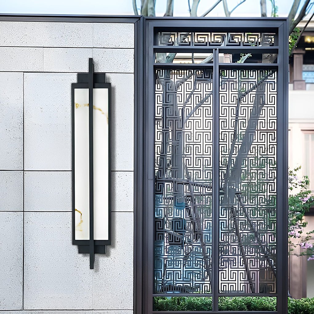 Modern Black Alabaster Outdoor Wall Sconce Linear Light for Patio Decor