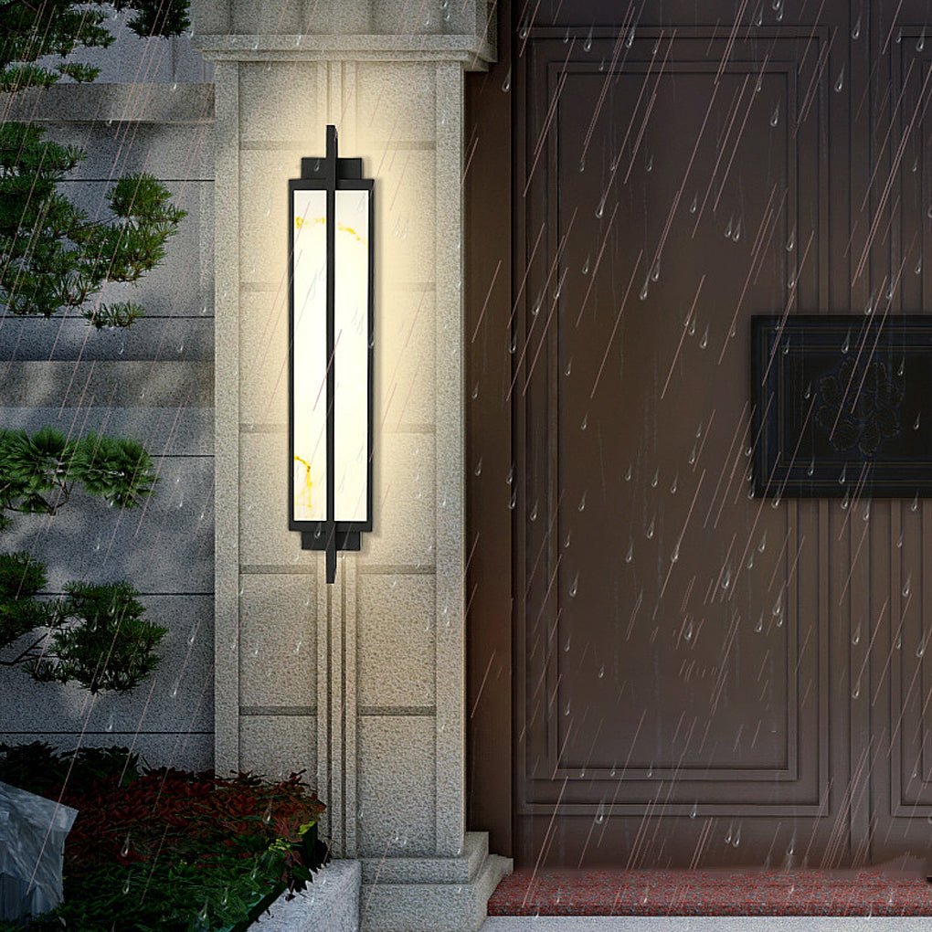 Modern Black Alabaster Outdoor Wall Sconce Linear Light for Patio Decor