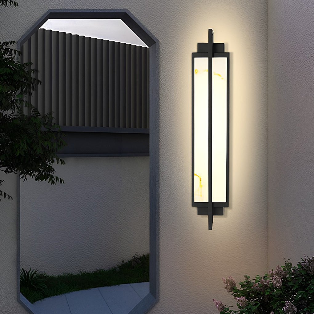 Modern Black Alabaster Outdoor Wall Sconce Linear Light for Patio Decor