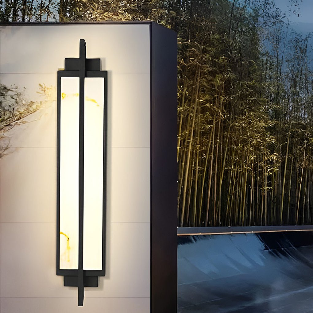 Modern Black Alabaster Outdoor Wall Sconce Linear Light for Patio Decor